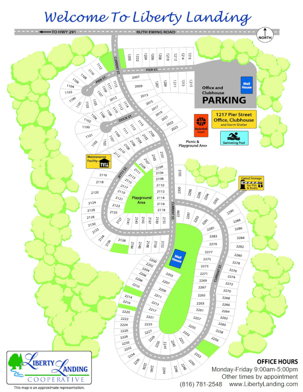 Map of the Liberty Landing manufactured home community in Liberty, Missouri.