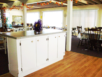 Kitchen island in the dining room of the community's clubhouse center.