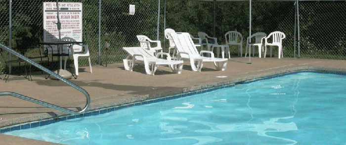 The poolside of the community pool.